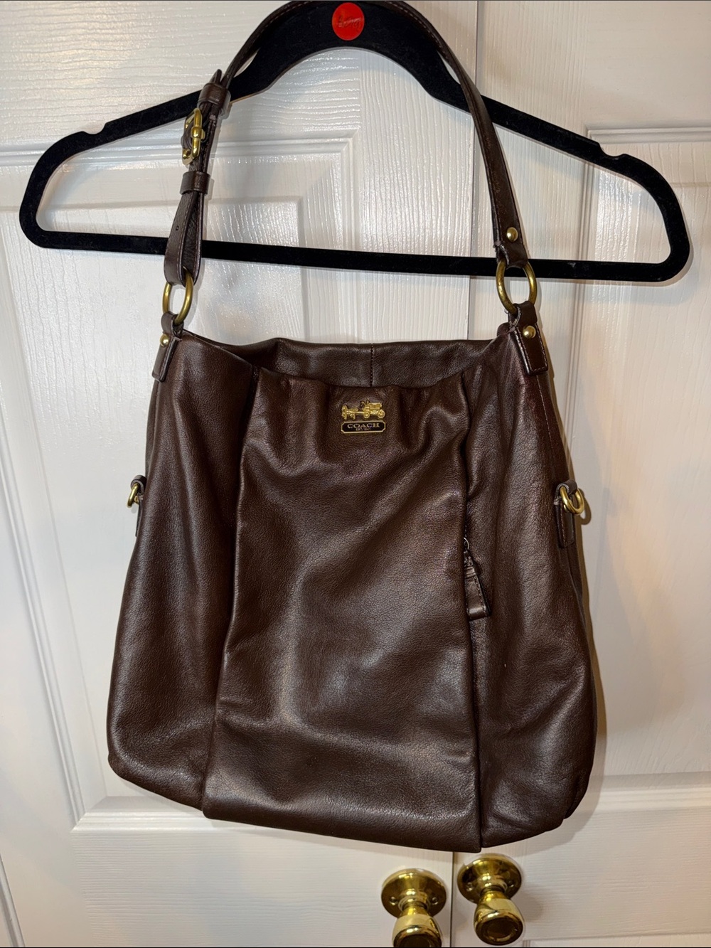 Coach Madison Isabelle Bag Dark Brown Leather Shoulder Hobo with Gold Hardware